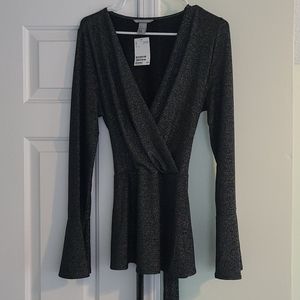 Metallic wrap blouse